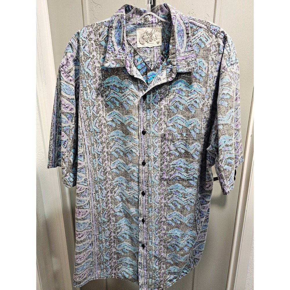 Vintage Body Objects Mens Shirt Abstract Geometric Blue Purple Gray USA Made XL - Picture 1 of 12